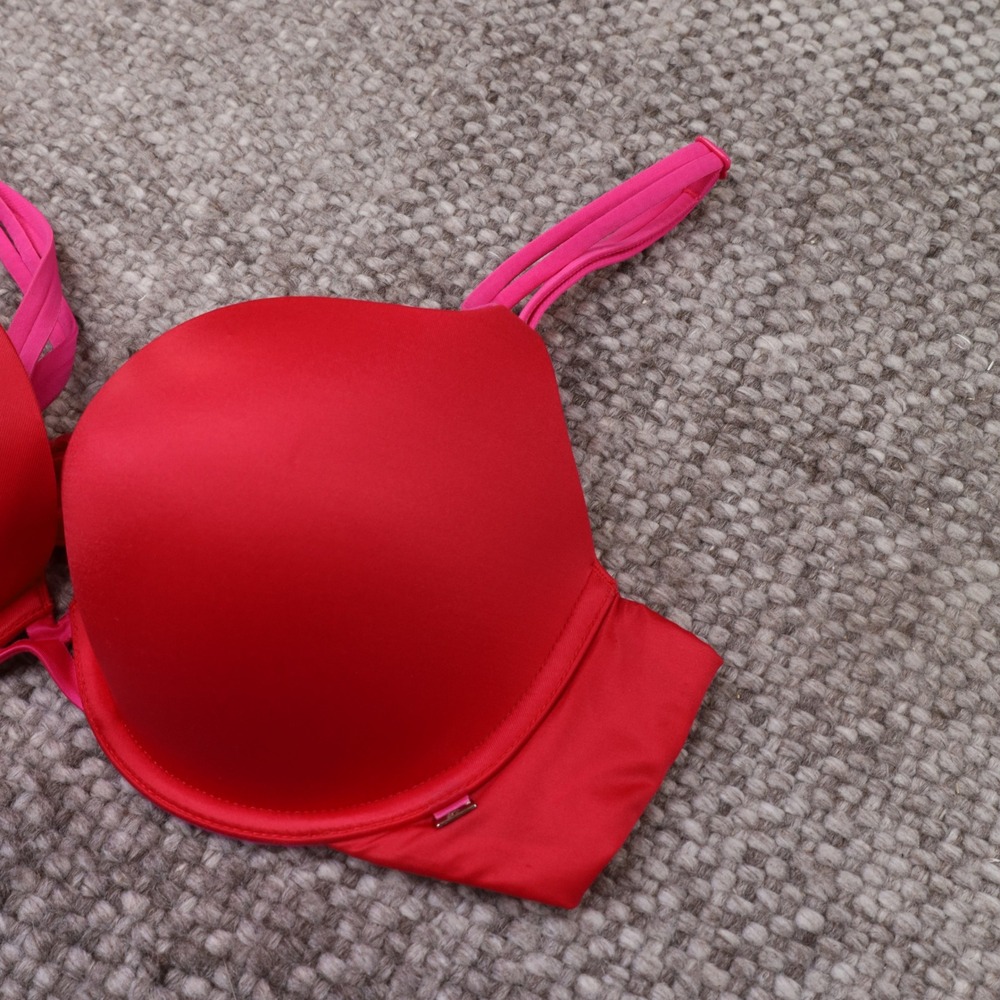 Victoria's Secret Very Sexy Padded Demi Bra Womens 36C Red Pink Excellent Satin